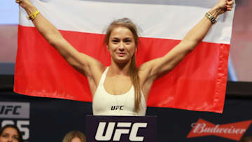 NEW YORK, NY - NOVEMBER 11: Karolina Kowalkiewicz reacts during UFC 205 Weigh-ins at Madison Square Garden on November 11, 2016 in New York City. (Photo by Michael Reaves/Getty Images)