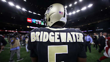 NEW ORLEANS, LOUISIANA - OCTOBER 27: Teddy Bridgewater #5 of the New Orleans Saints looks on after defeating the Arizona Cardinals 31-9 at Mercedes Benz Superdome on October 27, 2019 in New Orleans, Louisiana. (Photo by Chris Graythen/Getty Images)