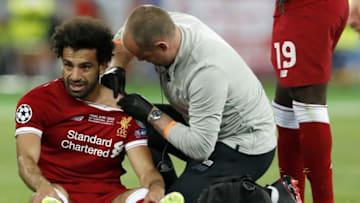 Mohamed Salah of Liverpool FC during the UEFA Champions League final between Real Madrid and Liverpool on May 26, 2018 at NSC Olimpiyskiy Stadium in Kyiv, Ukraine(Photo by VI Images via Getty Images)