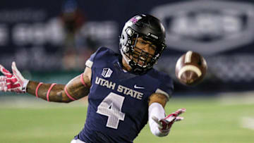LOGAN, UT - OCTOBER 16: Wide receiver Hunter Sharp