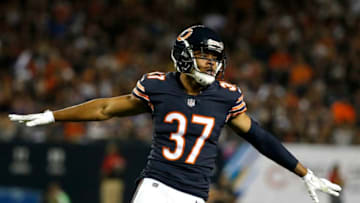 CHICAGO, IL - OCTOBER 09: Bryce Callahan #37 of the Chicago Bears celebrates after breaking up a pass against the Minnesota Vikings in the first quarter at Soldier Field on October 9, 2017 in Chicago, Illinois. (Photo by Jon Durr/Getty Images)