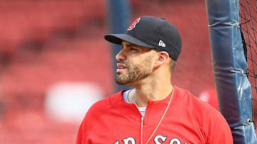 BOSTON, MA - JULY 28: J.D. Martinez #28 of the Boston Red Sox looks on before the game against the Minnesota Twins at Fenway Park on July 28, 2018 in Boston, Massachusetts. (Photo by Omar Rawlings/Getty Images)