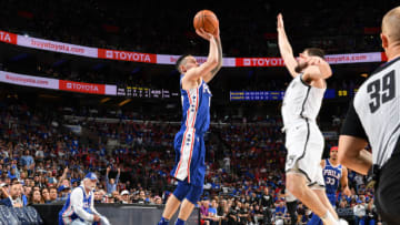 PHILADELPHIA, PA - APRIL 13: JJ Redick #17 of the Philadelphia 76ers shoots a three-pointer against the Brooklyn Nets during Game One of Round One of the 2019 NBA Playoffs on April 13, 2019 at the Wells Fargo Center in Philadelphia, Pennsylvania NOTE TO USER: User expressly acknowledges and agrees that, by downloading and/or using this Photograph, user is consenting to the terms and conditions of the Getty Images License Agreement. Mandatory Copyright Notice: Copyright 2019 NBAE (Photo by Jesse D. Garrabrant/NBAE via Getty Images)