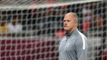 DOHA, QATAR - JUNE 14: Jonathan Gould the goalkeeper coach of New Zealand during the 2022 FIFA World Cup Playoff match between Costa Rica and New Zealand at Ahmad Bin Ali Stadium on June 14, 2022 in Doha, Qatar. (Photo by Matthew Ashton - AMA/Getty Images)