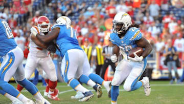 Nov 22, 2015; San Diego, CA, USA; San Diego Chargers running back Melvin Gordon (28) runs during the second half of the game at Qualcomm Stadium. Kansas City won 33-3. Mandatory Credit: Orlando Ramirez-USA TODAY Sports