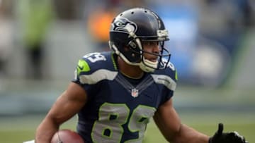 Dec 28, 2014; Seattle, WA, USA; Seattle Seahawks receiver Doug Baldwin (89) carries the ball against the St. Louis Rams at CenturyLink Field. Mandatory Credit: Kirby Lee-USA TODAY Sports