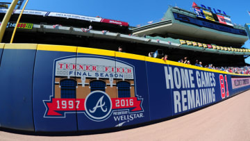 ATLANTA, GA - APRIL 4: Logos on the outfield wall of Turner Field count down the final games as the Atlanta Braves prepare to host the Washington Nationals at Turner Field during Opening Day on April 4, 2016 in Atlanta, Georgia. (Photo by Scott Cunningham/Getty Images)
