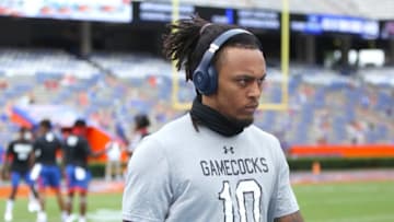 Oct 3, 2020; Gainesville, FL, USA; South Carolina defensive back RJ Roderick (10) before the start of a game against Florida at Ben Hill Griffin Stadium. Mandatory Credit: Brad McClenny-USA TODAY NETWORK