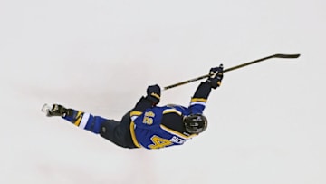 May 17, 2016; St. Louis, MO, USA; St. Louis Blues center David Backes (42) against the San Jose Sharks in game two of the Western Conference Final of the 2016 Stanley Cup Playoff at Scottrade Center. The Sharks won 4-0. Mandatory Credit: Aaron Doster-USA TODAY Sports