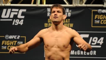 December 11, 2015; Las Vegas, NV, USA; Demian Maia poses during weigh-ins for UFC 194 at MGM Grand Garden Arena. Mandatory Credit: Gary A. Vasquez-USA TODAY Sports
