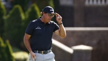 CHARLOTTE, NORTH CAROLINA - MAY 06: Phil Mickelson of the United States reacts after making a birdie on the seventh hole during the first round of the 2021 Wells Fargo Championship at Quail Hollow Club on May 06, 2021 in Charlotte, North Carolina. (Photo by Jared C. Tilton/Getty Images)