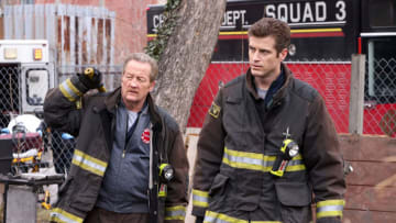 CHICAGO FIRE -- "How Does it End" Episode 1112 -- Pictured: (l-r) Christian Stolte as Randy “Mouch” McHolland, Jake Lockett as Carver -- (Photo by: Adrian S Burrows Sr/NBC)