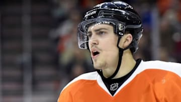 Feb 11, 2016; Philadelphia, PA, USA; Philadelphia Flyers center Jordan Weal (19) against the Buffalo Sabres during the second period at Wells Fargo Center. The Flyers defeated the Sabres, 4-1. Mandatory Credit: Eric Hartline-USA TODAY Sports