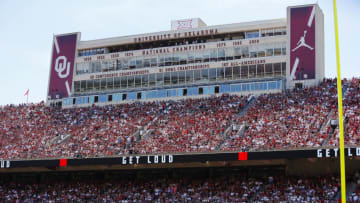 NORMAN, OK - SEPTEMBER 3: Oklahoma Sooners fans pack the stands for a game against the UTEP Miners at Gaylord Family Oklahoma Memorial Stadium on September 3, 2022 in Norman, Oklahoma. Oklahoma won 45-13. (Photo by Brian Bahr/Getty Images)