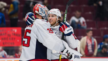Darcy Kuemper, T.J. Oshie, Washington Capitals Mandatory Credit: Bob Frid-USA TODAY Sports