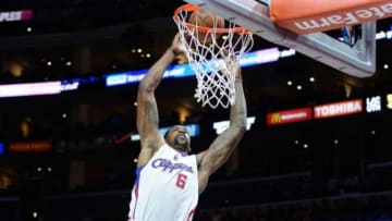 Nov 3, 2014; Los Angeles, CA, USA; Los Angeles Clippers center DeAndre Jordan (6) goes up for a shot during the second half of a game against the Utah Jazz at Staples Center. Mandatory Credit: Richard Mackson-USA TODAY Sports