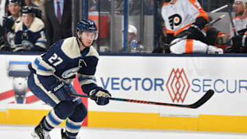 COLUMBUS, OH - OCTOBER 18: Ryan Murray #27 of the Columbus Blue Jackets skates against the Philadelphia Flyers on October 18, 2018 at Nationwide Arena in Columbus, Ohio. (Photo by Jamie Sabau/NHLI via Getty Images)