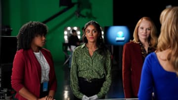 “Shell Game” – The CSI team investigates a case where an ambitious investigative reporter is found dead at a peanut factory. Also, everyone in the crime lab buzzes over who Max will promote to day shift supervisor, on CSI: VEGAS, Thursday, May 11 (10:00-11:00 PM, ET/PT) on the CBS Television Network, and available to stream live and on demand on Paramount+*. Pictured: Makrya Alexander as Gabi, Mandeep Dhillon as Allie. Rajan and Marg Helgenberger as Catherine Willows. Photo: Sonja Flemming/CBS ©2023 CBS Broadcasting, Inc. All Rights Reserved.