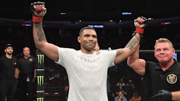 NEWARK, NJ - AUGUST 03: Claudio Silva of Brazil celebrates his submission victory over Cole Williams in their welterweight bout during the UFC Fight Night event at the Prudential Center on August 3, 2019 in Newark, New Jersey. (Photo by Josh Hedges/Zuffa LLC/Zuffa LLC via Getty Images)