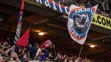 LONDON, ENGLAND - NOVEMBER 23: Crystal Palace fans waving flag during the Premier League match between Crystal Palace and Liverpool FC at Selhurst Park on November 23, 2019 in London, United Kingdom. (Photo by Sebastian Frej/MB Media/Getty Images)