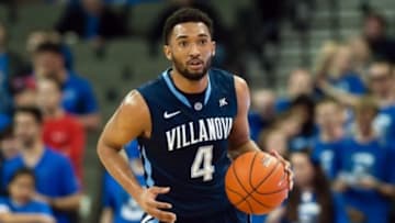 Mar 3, 2015; Omaha, NE, USA; Villanova Wildcats guard Darrun Hilliard II (4) dribbles against the Creighton Bluejays at CenturyLink Center Omaha. Villanova defeated Creighton 76-72. Mandatory Credit: Steven Branscombe-USA TODAY Sports