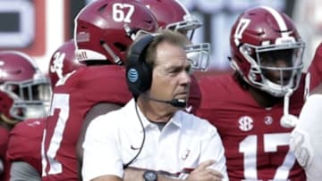Nov 12, 2016; Tuscaloosa, AL, USA; Alabama Crimson Tide head coach Nick Saban during the game against Mississippi State Bulldogs at Bryant-Denny Stadium. The Tide defeated the Bulldogs 51-3. Mandatory Credit: Marvin Gentry-USA TODAY Sports