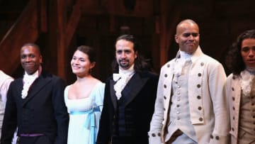 Leslie Odom; Jr., Phillipa Soo, Lin-Manuel Miranda and Christopher Jackson (Photo by Neilson Barnard/Getty Images)