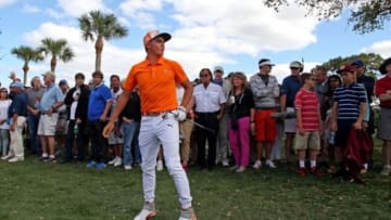 Rickie Fowler looks at his shot on the 10th hole during the final round of the Honda Classic at PGA National. Mandatory Credit: Peter Casey-USA TODAY Sports