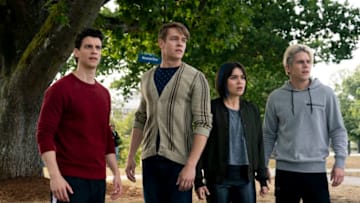 THE ORDER (L to R) ADAM DIMARCO as RANDALL CARPIO, THOMAS ELMS as HAMISH DUKE, DEVERY JACOBS as LILITH BATHORY, and JAKE MANLEY as JACK MORTON in episode 201 of THE ORDER Cr. DANIEL POWER/NETFLIX © 2020