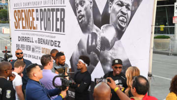 LOS ANGELES, CA - SEPTEMBER 24: Fighter Shawn Porter answers questions from the media during an open to the public workout at LA Live on September 24, 2019 in Los Angeles, California. (Photo by Jayne Kamin-Oncea/Getty Images)