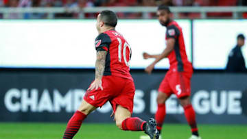 ZAPOPAN, MEXICO - APRIL 25: Sebastian Giovinco of Toronto FC celebrates after scoring the second goal of his team during the second leg match of the final between Chivas and Toronto FC as part of CONCACAF Champions League 2018 at Akron Stadium on April 25, 2018 in Zapopan, Mexico. (Photo by Hector Vivas/Getty Images)