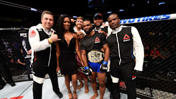 ATLANTA, GA - JULY 30: Tyron Woodley takes a picture with his team after his knockout victory over Robbie Lawler in their welterweight championship bout during the UFC 201 event on July 30, 2016 at Philips Arena in Atlanta, Georgia. (Photo by Jeff Bottari/Zuffa LLC/Zuffa LLC via Getty Images)