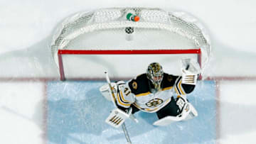 ST. PAUL, MN - APRIL 04: Jaroslav Halak #41 of the Boston Bruins catches the puck during a game with the Minnesota Wild at Xcel Energy Center on April 4, 2019 in St. Paul, Minnesota.(Photo by Bruce Kluckhohn/NHLI via Getty Images)
