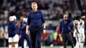 ARLINGTON, TX - NOVEMBER 30: Head coach Jason Garrett of the Dallas Cowboys stands on the field during warm-ups before the footbal game against the Washington Redskins at AT&T Stadium on November 30, 2017 in Arlington, Texas. (Photo by Wesley Hitt/Getty Images)