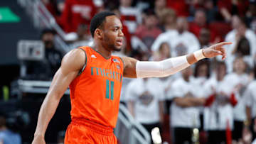 LOUISVILLE, KY - FEBRUARY 11: Bruce Brown #11 of the Miami Hurricanes looks on against the Louisville Cardinals during the game at KFC YUM! Center on February 11, 2017 in Louisville, Kentucky. Louisville defeated Miami 71-66. (Photo by Joe Robbins/Getty Images)