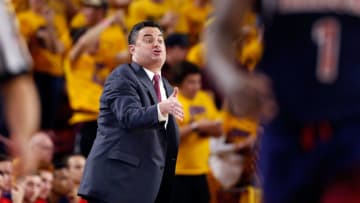 TEMPE, AZ - FEBRUARY 15: Head coach Sean Miller of the Arizona Wildcats gestures during the first half of the college basketball game against the Arizona State Sun Devils at Wells Fargo Arena on February 15, 2018 in Tempe, Arizona. (Photo by Chris Coduto/Getty Images)