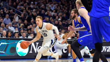 PHILADELPHIA, PA - FEBRUARY 01: Villanova Wildcats guard Donte DiVincenzo (10) charges towards the lane during the college basketball game between the Creighton Bluejays and the Villanova Wildcats on February 01, 2018 at the Wells Fargo Center in Philadelphia PA. (Photo by Gavin Baker/Icon Sportswire via Getty Images)