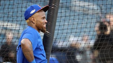 Oct 5, 2016; New York City, NY, USA; New York Mets player Jose Reyes warms up before the National League wild card playoff baseball game against the San Francisco Giants at Citi Field. Mandatory Credit: Anthony Gruppuso-USA TODAY Sports
