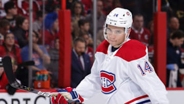 OTTAWA, ON - JANUARY 11: Nick Suzuki #14 of the Montreal Canadiens looks on during a stoppage in a game against the Ottawa Senators at Canadian Tire Centre on January 11, 2020 in Ottawa, Ontario, Canada. (Photo by Jana Chytilova/Freestyle Photography/Getty Images)