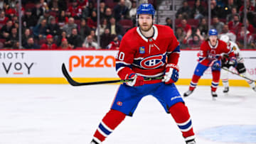 Feb 14, 2023; Montreal, Quebec, CAN; Montreal Canadiens right wing Joel Armia (40) against the Chicago Blackhawks during the third period at Bell Centre. Mandatory Credit: David Kirouac-USA TODAY Sports