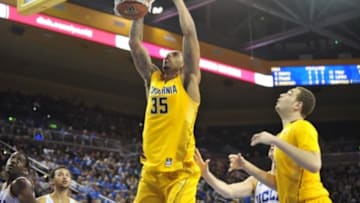 January 26, 2014; Los Angeles, CA, USA; California Golden Bears forward Richard Solomon (35) dunks to score a basket against the UCLA Bruins during the first half at Pauley Pavilion. Mandatory Credit: Gary A. Vasquez-USA TODAY Sports