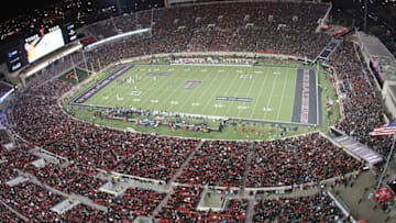 Oct 22, 2016; Lubbock, TX, USA; A general overview of Jones AT&T Stadium during the game between the Oklahoma Sooners and the Texas Tech Red Raiders. Oklahoma defeated Texas Tech 66-59. Mandatory Credit: Michael C. Johnson-USA TODAY Sports