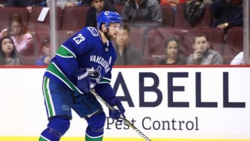 VANCOUVER, BC - MARCH 20: Alexander Edler #23 of the Vancouver Canucks skates up ice during their NHL game against the Ottawa Senators at Rogers Arena March 20, 2019 in Vancouver, British Columbia, Canada. (Photo by Jeff Vinnick/NHLI via Getty Images)"n