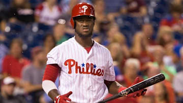 Aug 31, 2016; Philadelphia, PA, USA; Philadelphia Phillies center fielder Odubel Herrera (37) in action against the Washington Nationals at Citizens Bank Park. The Washington Nationals won 2-1. Mandatory Credit: Bill Streicher-USA TODAY Sports