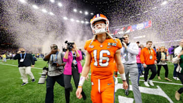 NEW ORLEANS, LOUISIANA - JANUARY 13: Trevor Lawrence #16 of the Clemson Tigers reacts after being defeated 42-25 by LSU Tigers in the College Football Playoff National Championship game at Mercedes Benz Superdome on January 13, 2020 in New Orleans, Louisiana. (Photo by Kevin C. Cox/Getty Images)