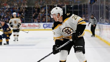 Dec 3, 2016; Buffalo, NY, USA; Boston Bruins center Riley Nash (20) during the game against the Buffalo Sabres at KeyBank Center. Mandatory Credit: Kevin Hoffman-USA TODAY Sports