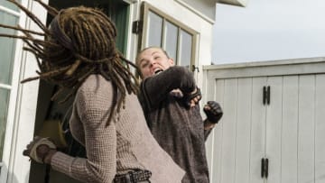 Danai Gurira as Michonne, Anja Akstin as Farron - The Walking Dead _ Season 7, Episode 16 - Photo Credit: Gene Page/AMC