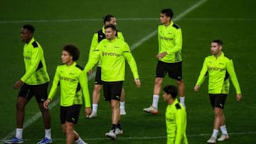Borussia Dortmund players take part in a training session at the Alvalade stadium (Photo by PATRICIA DE MELO MOREIRA/AFP via Getty Images)