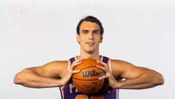 Sep 27, 2021; Phoenix, AZ, USA; Phoenix Suns forward Dario Saric poses for a portrait during media day at the Footprint Center. Mandatory Credit: Mark J. Rebilas-USA TODAY Sports