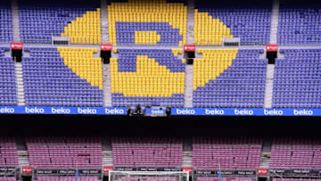 Spectator tribunes remain empty as the Spanish league football match FC Barcelona vs UD Las Palmas is played behind closed doors at the Camp Nou stadium in Barcelona on October 1, 2017.Barcelona's La Liga match against Las Palmas was played behind closed doors after the Spanish league refused to postpone the match. At least 91 people have been injured in clashes between police and activists in Catalonia over an independence referendum for the region deemed illegal by the Spanish government. / AFP PHOTO / JOSE JORDAN (Photo credit should read JOSE JORDAN/AFP via Getty Images)